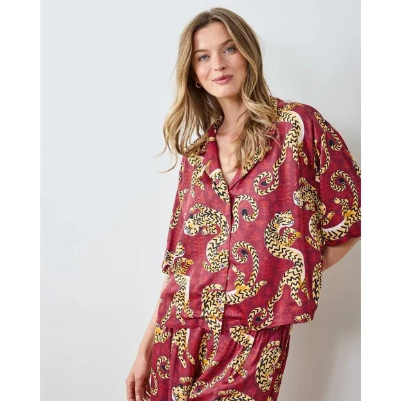 PRINTFRESH Twisted Tiger Pajama Set Merlot XL - Picture 1 of 4